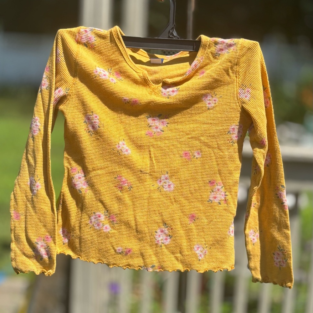 Old Navy Bright Yellow Floral Long Sleeve Tee